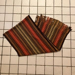 Missoni wool scarf, unisex in brown and red zig zag